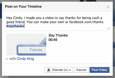 facebook спасибо видео сообщение с тегом друга
