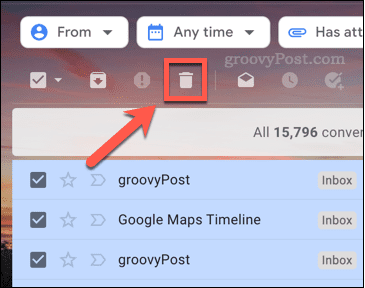 Значок для удаления писем в Gmail