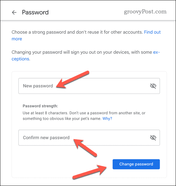 Установите новый пароль Gmail