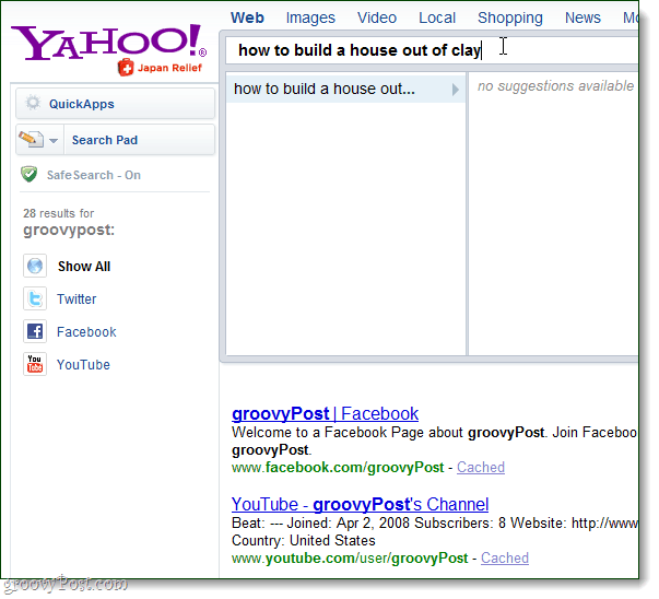 Yahoo поиск прямых результатов нет