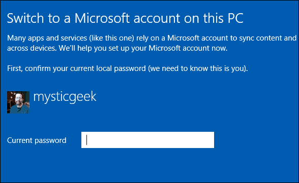 Переключиться на учетную запись Microsoft