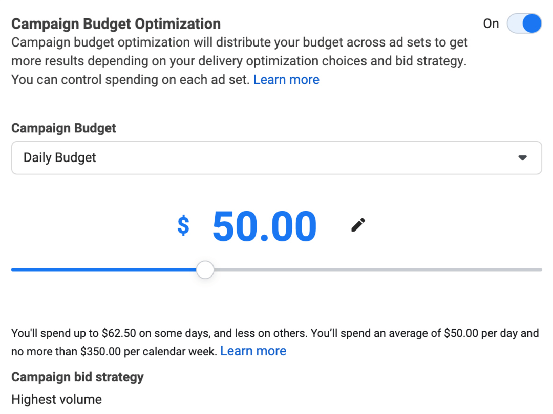 изображение раздела «Оптимизация бюджета кампании» в Ads Manager