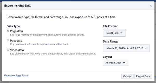 Экспортируйте данные Facebook Insights, чтобы упростить анализ данных.