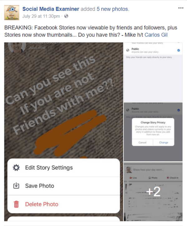 Facebook запускает публичный обмен и миниатюры изображений для историй.