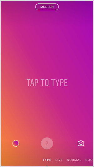 Нажмите на опцию Type в Instagram Stories.