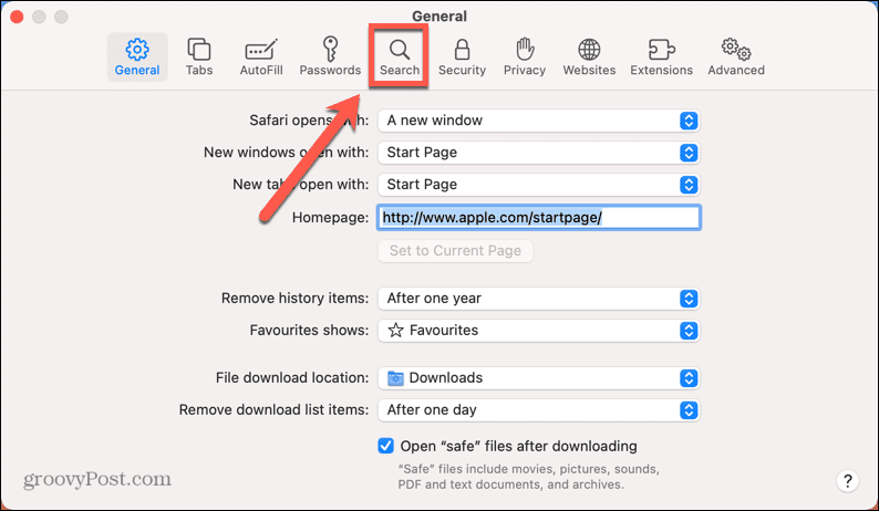 mac Safari настройки поиска