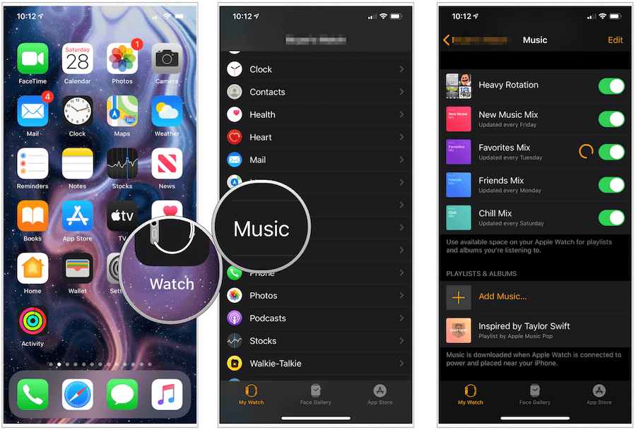 Музыкальное приложение Apple Watch