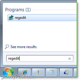получить доступ к regedit в windows 7 из меню «Пуск»