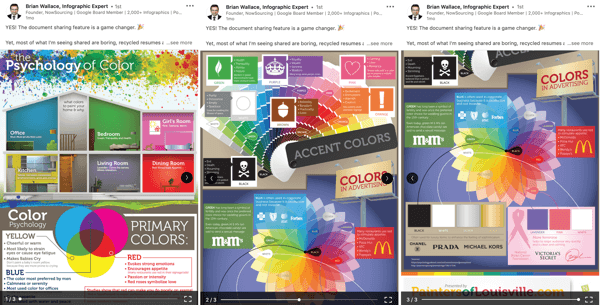Сообщение для обмена документами в LinkedIn, улучшение органических документов, шаг 2, пример психологии цветной инфографики Брайана Уоллеса