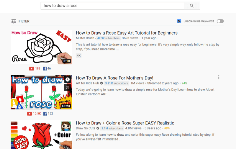 пример популярного видео на YouTube в результатах поиска по запросу «как нарисовать розу»