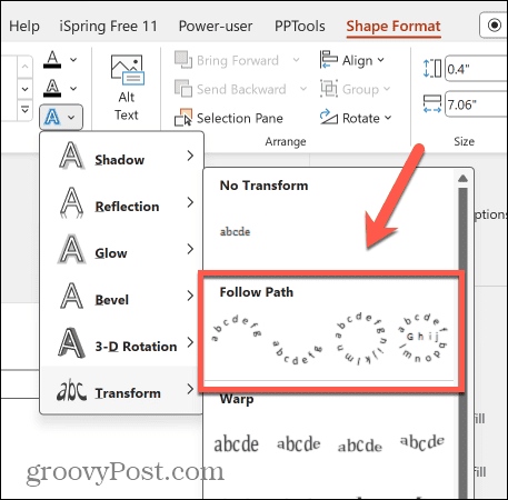 Варианты следования по пути в Powerpoint