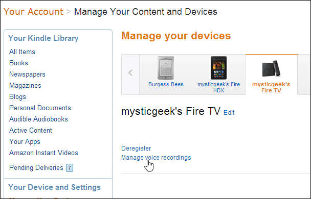 Удалить Amazon Fire TV Удаленные голосовые записи