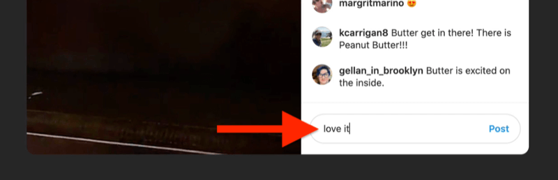 xscreenshot - пример инстаграмма в прямом эфире с выделенным полем для комментариев и заполненным зрителем, говорящим "люблю"