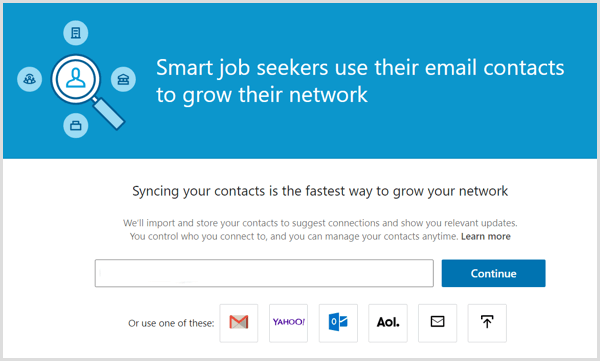 Инструмент LinkedIn для синхронизации контактов электронной почты с вашей учетной записью LinkedIn