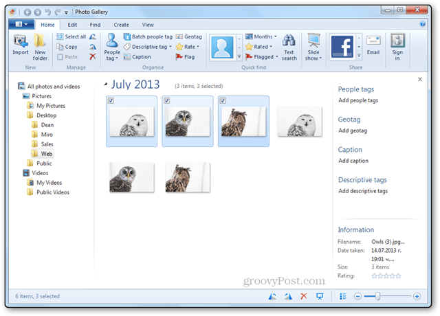 Изменение размера нескольких фотографий с помощью Windows Live Photo Gallery