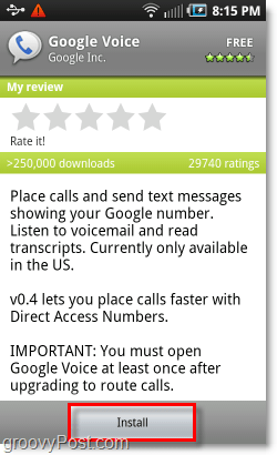 Мобильный Android Market Установите Google Voice