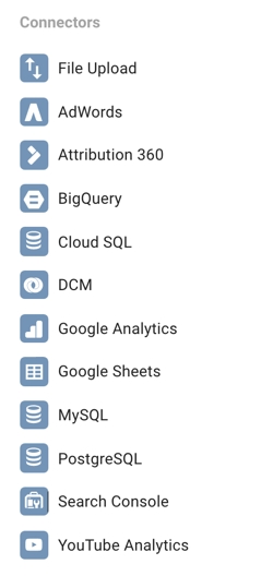Google Data Studio позволяет подключаться к ряду различных источников данных.