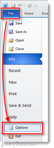 Параметры файла Microsoft Office 2010