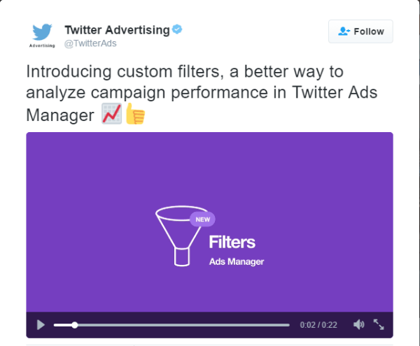 пользовательские фильтры менеджера рекламы в Twitter