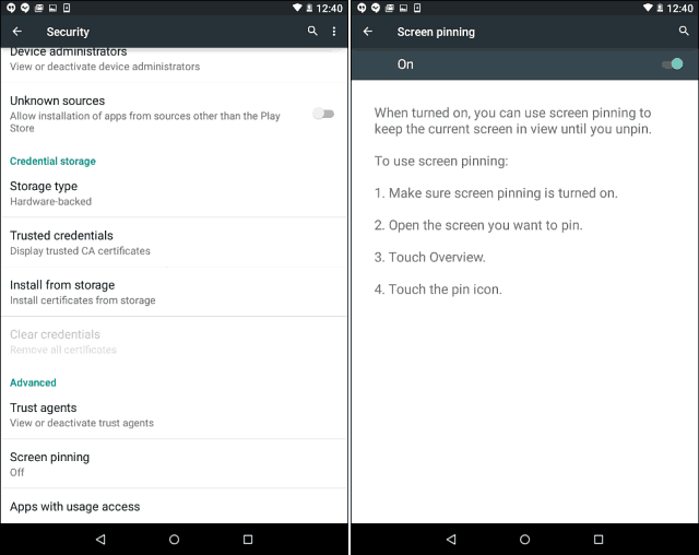 Блокировка Android 5.0 Lollipop только для одного приложения с закреплением экрана