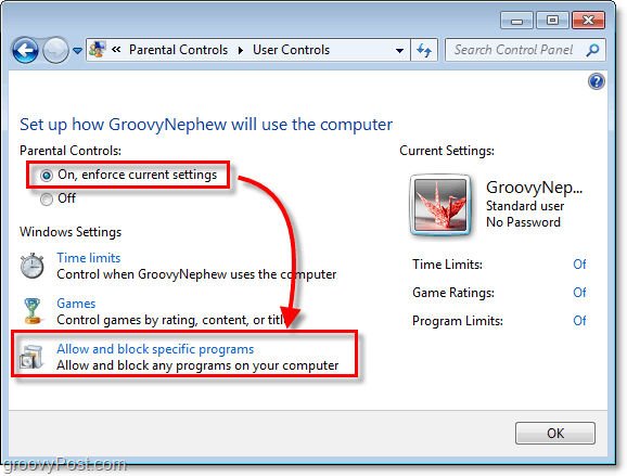 включить родительский контроль в Windows 7 для конкретного пользователя, а затем разрешить и заблокировать определенные программы