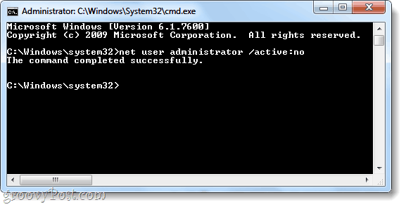 Команда net user для деактивации учетной записи администратора Windows 7