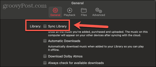 флажок синхронизации Apple Music на Mac
