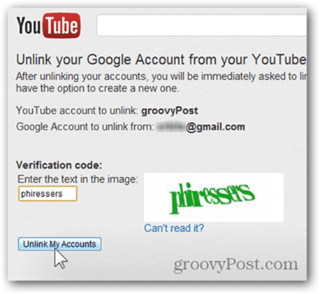 Свяжите учетную запись YouTube с новой учетной записью Google - нажмите «Отключить учетные записи»