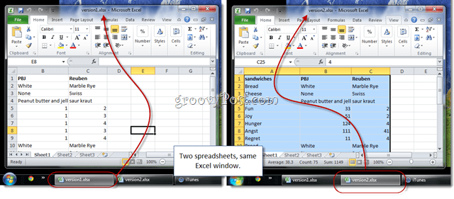 Как просматривать таблицы Excel 2010 бок о бок для сравнения