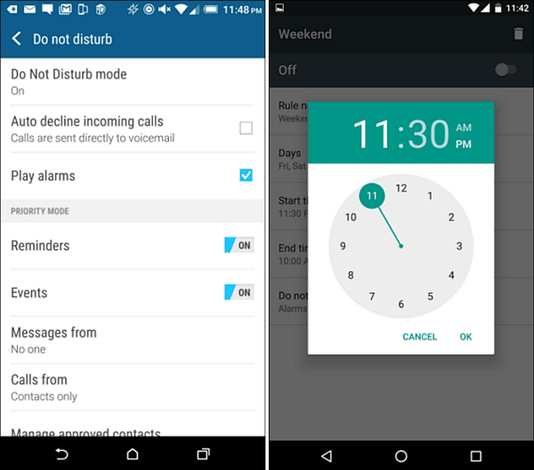 Подсказка для Android: включите и расписание не беспокоить