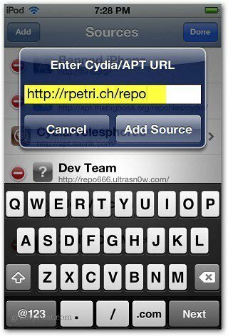Введите Cydia APT URL