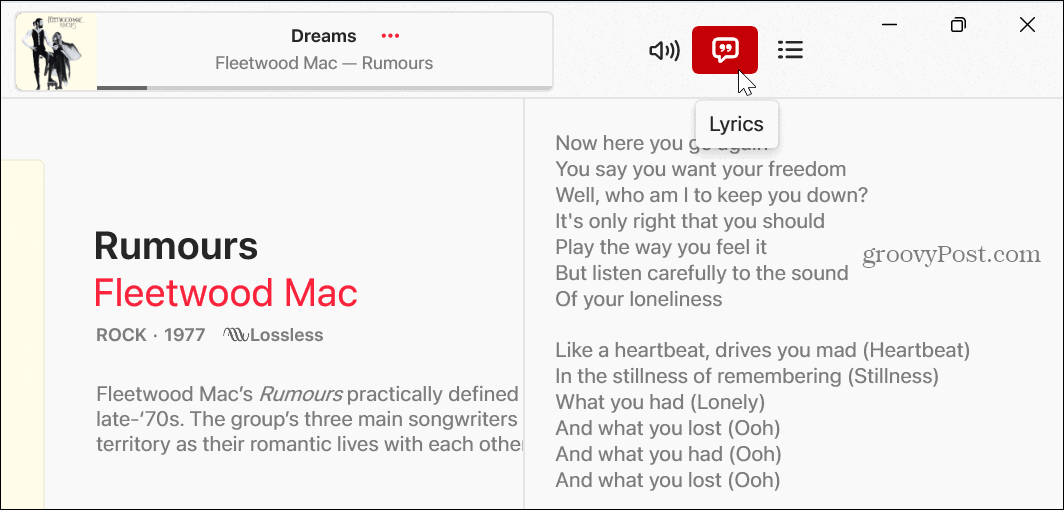 Просмотреть тексты песен в Apple Music