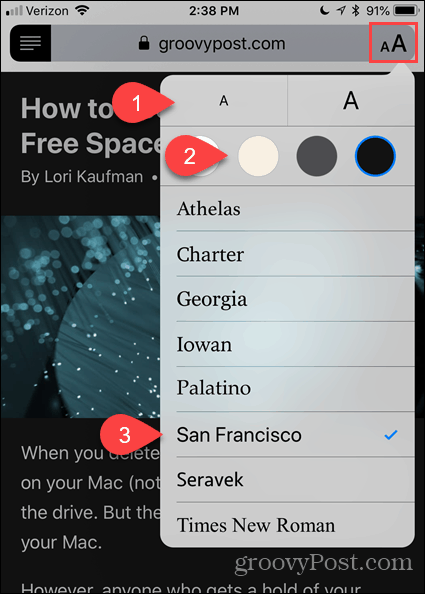 Изменить шрифт и цвет в Reader View в Safari для iOS