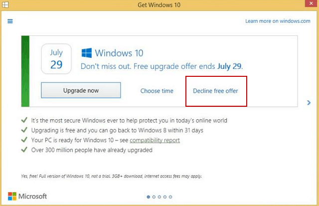 Microsoft упрощает отказ от бесплатного обновления до Windows 10