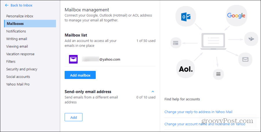 добавить почтовый ящик в Yahoo