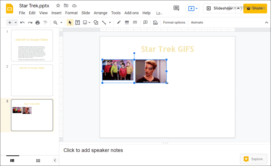 GIFS вставлены в презентацию Google Slides