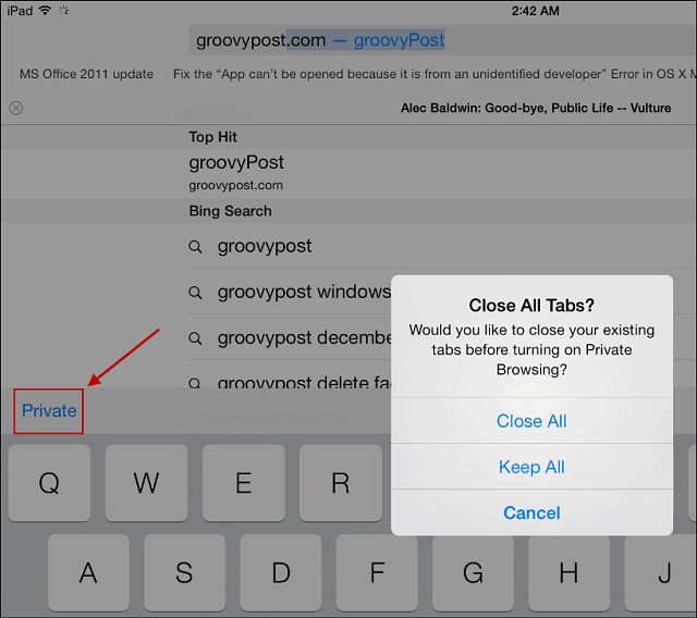 Совет для iOS 7: используйте приватный просмотр Safari