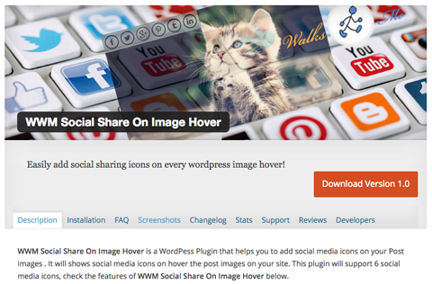 wwm social share on image hover plugin скриншот