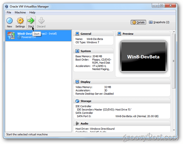 VirtualBox Windows 8 запускается вм