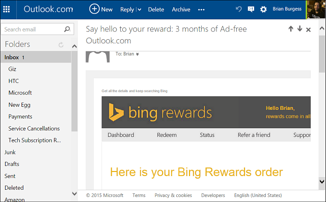 Получите бесплатное объявление Oultook.com в течение всего года с наградами Bing