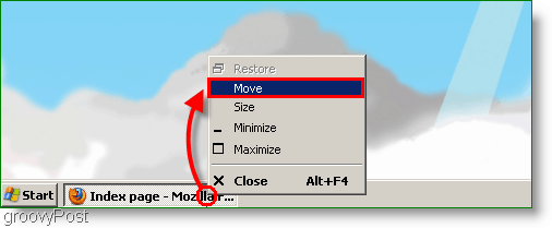 Скриншот Windows XP - Переместить окно