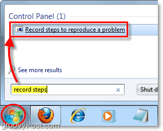 нажмите кнопку запуска Windows 7 и поиск шагов записи