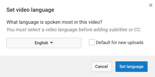 Выберите язык, на котором чаще всего говорят в вашем видео на YouTube.