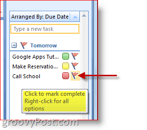 Панель задач Outlook 2007 - щелкните флаг задачи, чтобы отметить ее
