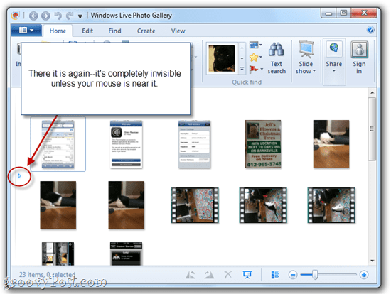 Скрыть / показать панель навигации Windows Live Photo Gallery