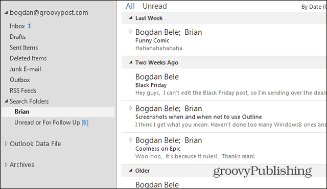 Outlook 2013 поиск по папкам Брайан