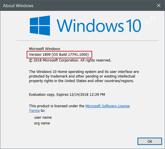 Winver Windows 10 Версия 1809