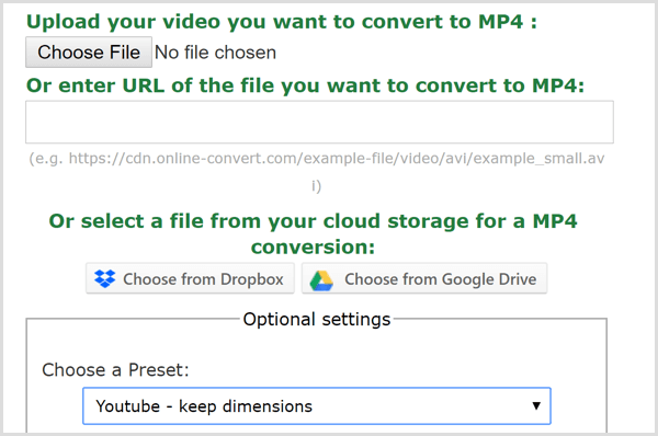 Приложение Online Convert создает файл MP4