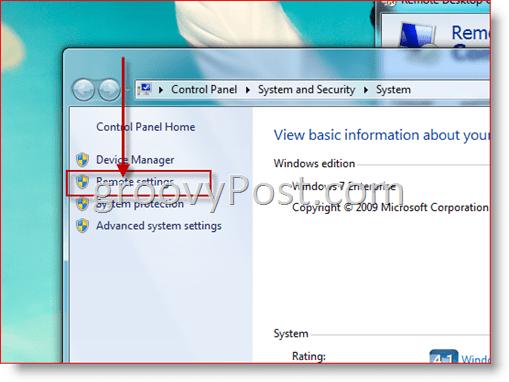 Windows 7 - Открыть конфигурацию удаленных настроек для RDP