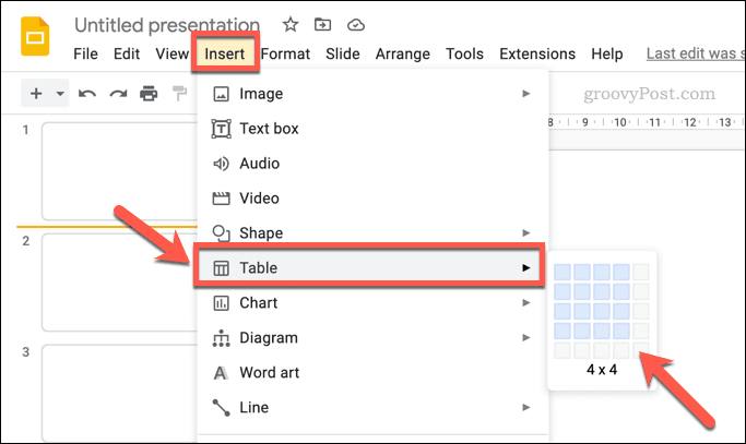 Вставьте таблицу в Google Slides